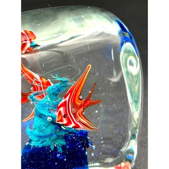 Art Glass Aquarium Fish Square Paperweight HandBlown Hand Crafted Underwater Duo - Picture 9 of 16